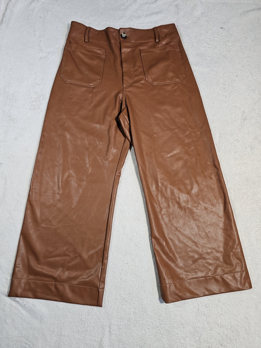 Maeve Brown Faux Leather Wide-Leg Pants Size 32.